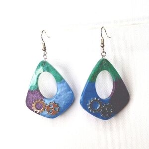 Steampunk gears diamond drop women's dangle earrings hypoallergenic hooks